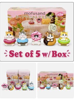(5 PCS Set) Mofusand Dessert Box Figure Cat Mochi Donut Anime Cartoon (5 Styles)